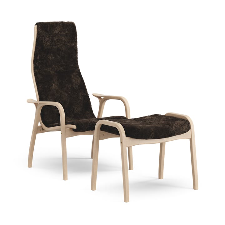 Lamino lænestol med fodskammel lakeret bøg/fåreskind - Espresso (brun) - Swedese