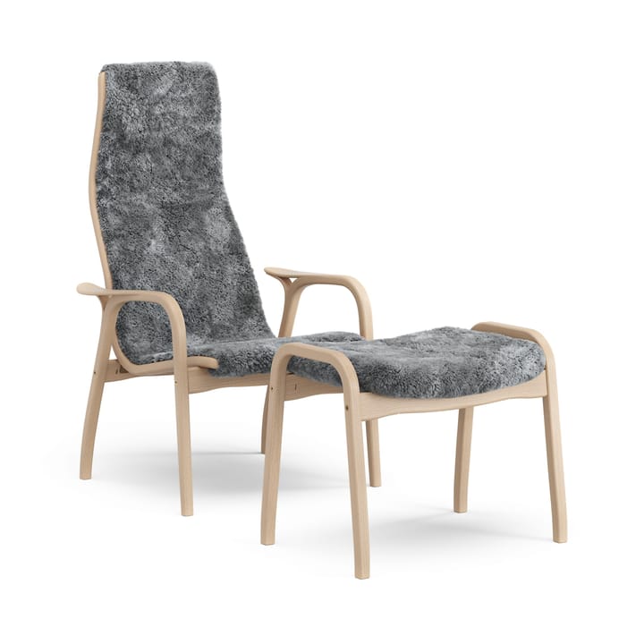 Lamino lænestol med fodskammel lakeret bøg/fåreskind - Scandinavian Grey (grå) - Swedese
