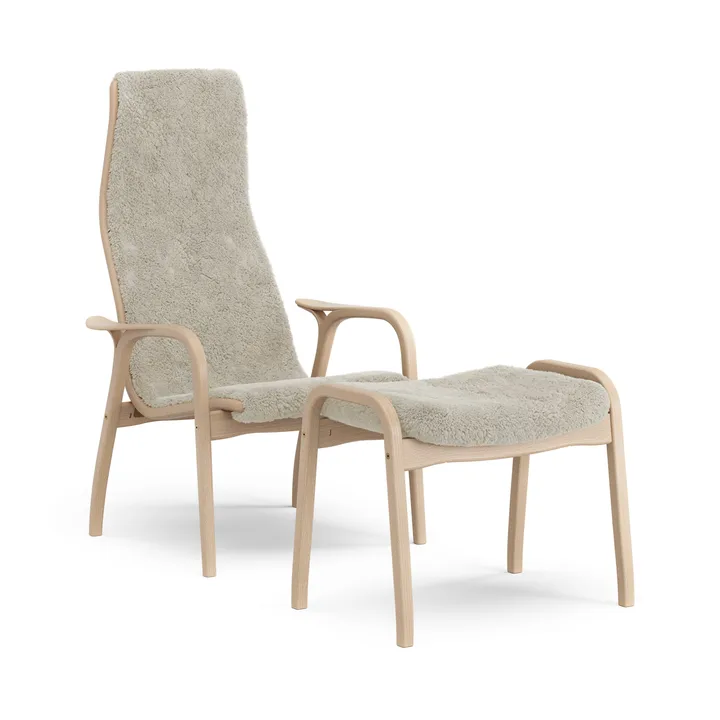 Lamino lænestol og fodskammel lakeret bøg/fåreskind - Moonlight (beige) - Swedese