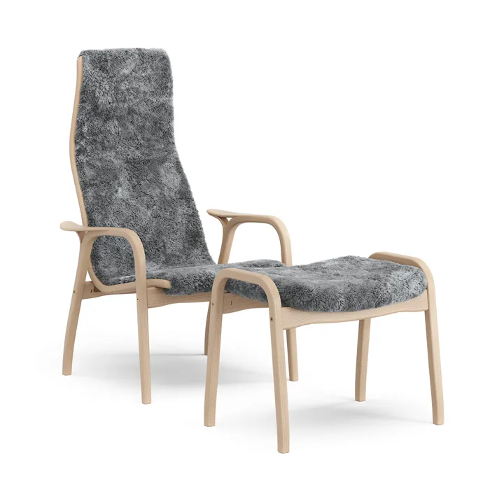 Lamino lænestol og fodskammel lakeret bøg/fåreskind - Scandinavian Grey (grå) - Swedese