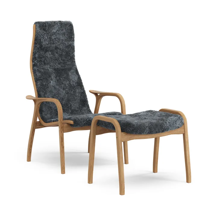 Lamino lænestol og fodskammel olieret eg/fåreskind - Charcoal (mørkegrå) - Swedese