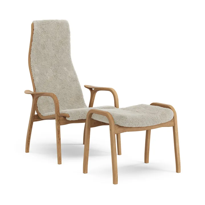 Lamino lænestol og fodskammel olieret eg/fåreskind - Moonlight (beige) - Swedese