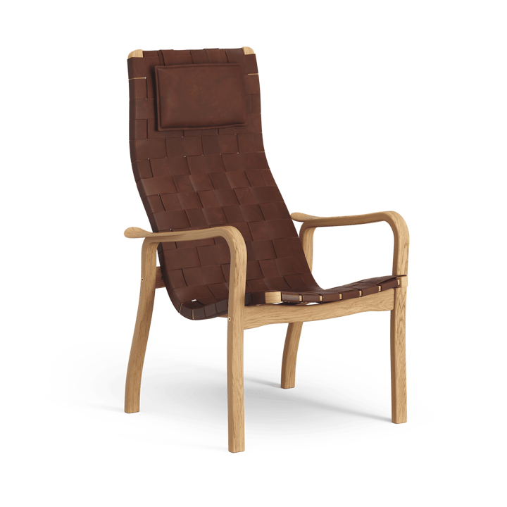 Primo lænestol høj med nakkepude olieret eg - Remlæder brunrød - Swedese