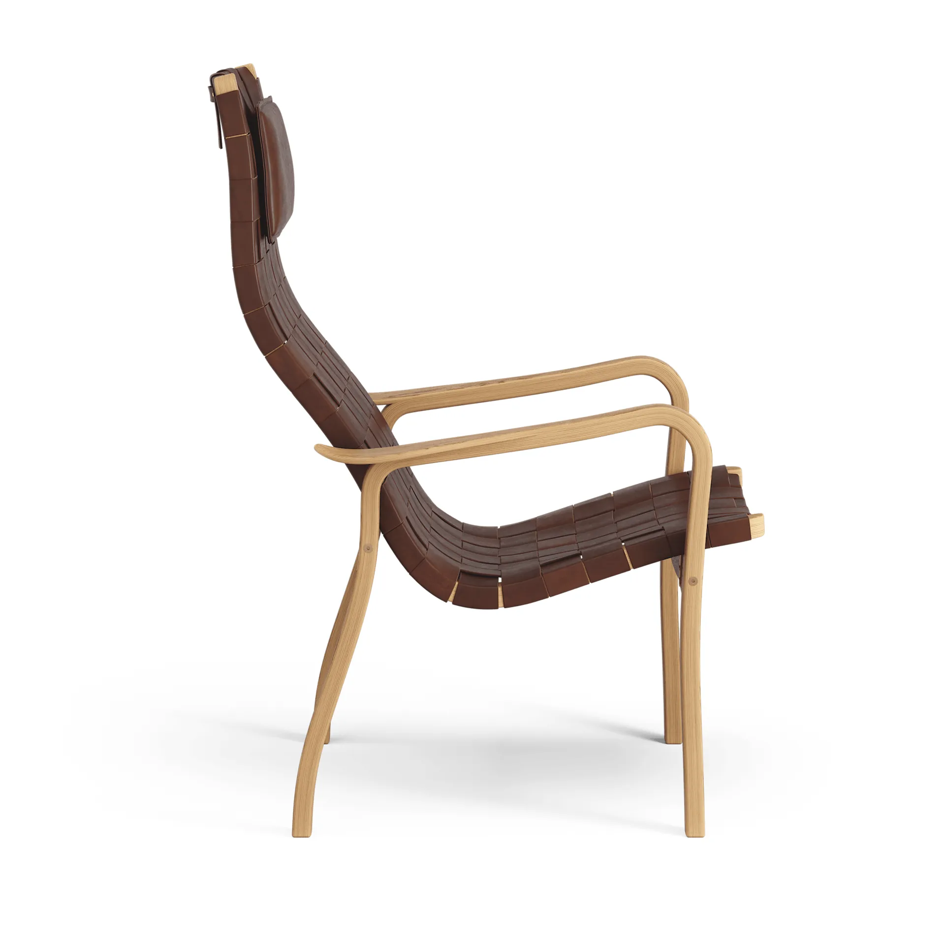 Primo lænestol høj med nakkepude olieret eg, Remlæder brunrød Swedese