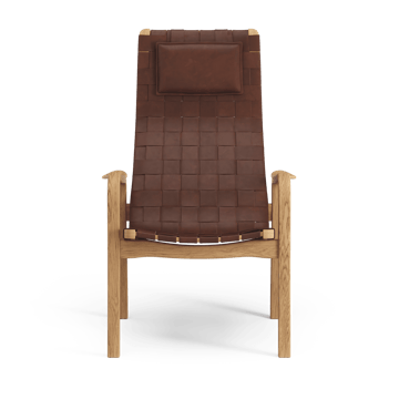 Primo lænestol høj med nakkepude olieret eg - Remlæder brunrød - Swedese