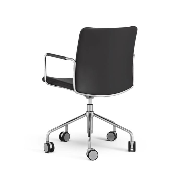Stella kontorstol kan hæves/sænkes med tilt - læder Elmosoft 99999 sort, kromstel, affjedring i ryggen - Swedese