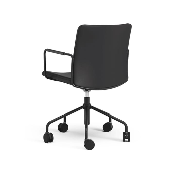 Stella kontorstol kan hæves/sænkes med tilt - læder Elmosoft 99999 sort, sort stel, affjedring i ryggen - Swedese
