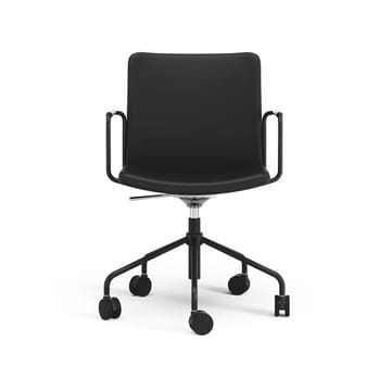 Stella kontorstol kan hæves/sænkes med tilt - læder Elmosoft 99999 sort, sort stel, affjedring i ryggen - Swedese