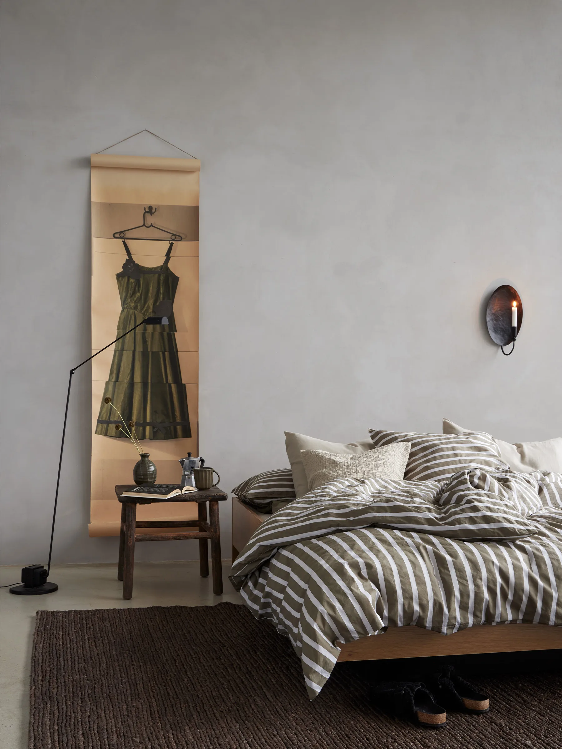 Tell Me More striped dynebetræk bomuld, Olive, 140x200 cm Tell Me More