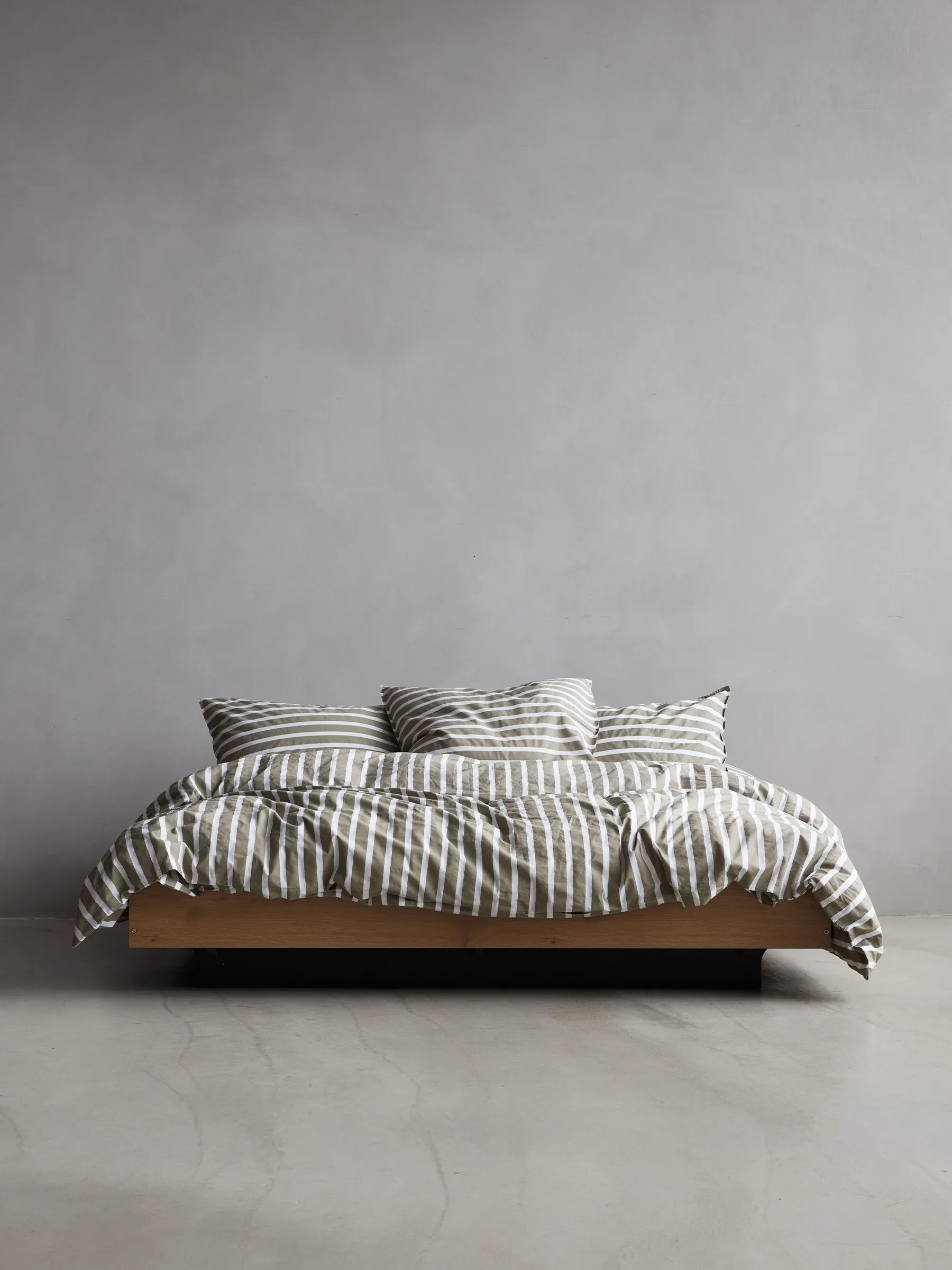 Tell Me More striped dynebetræk bomuld, Olive, 220x220 cm Tell Me More