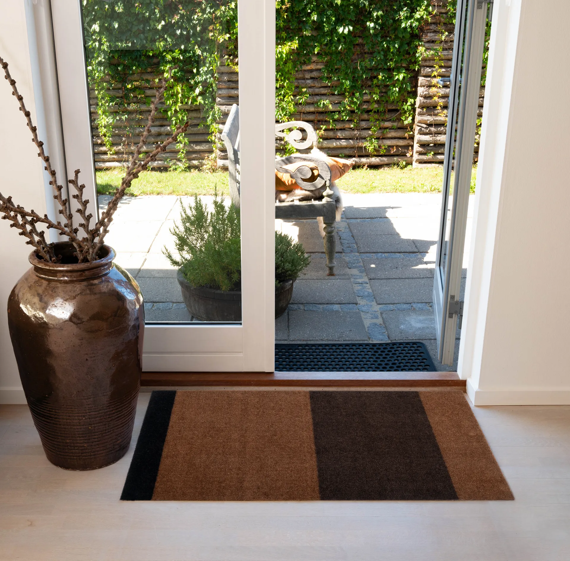 Stripes dørmåtte horisontal, Cognac-dark brown-black, 60x90 cm tica copenhagen