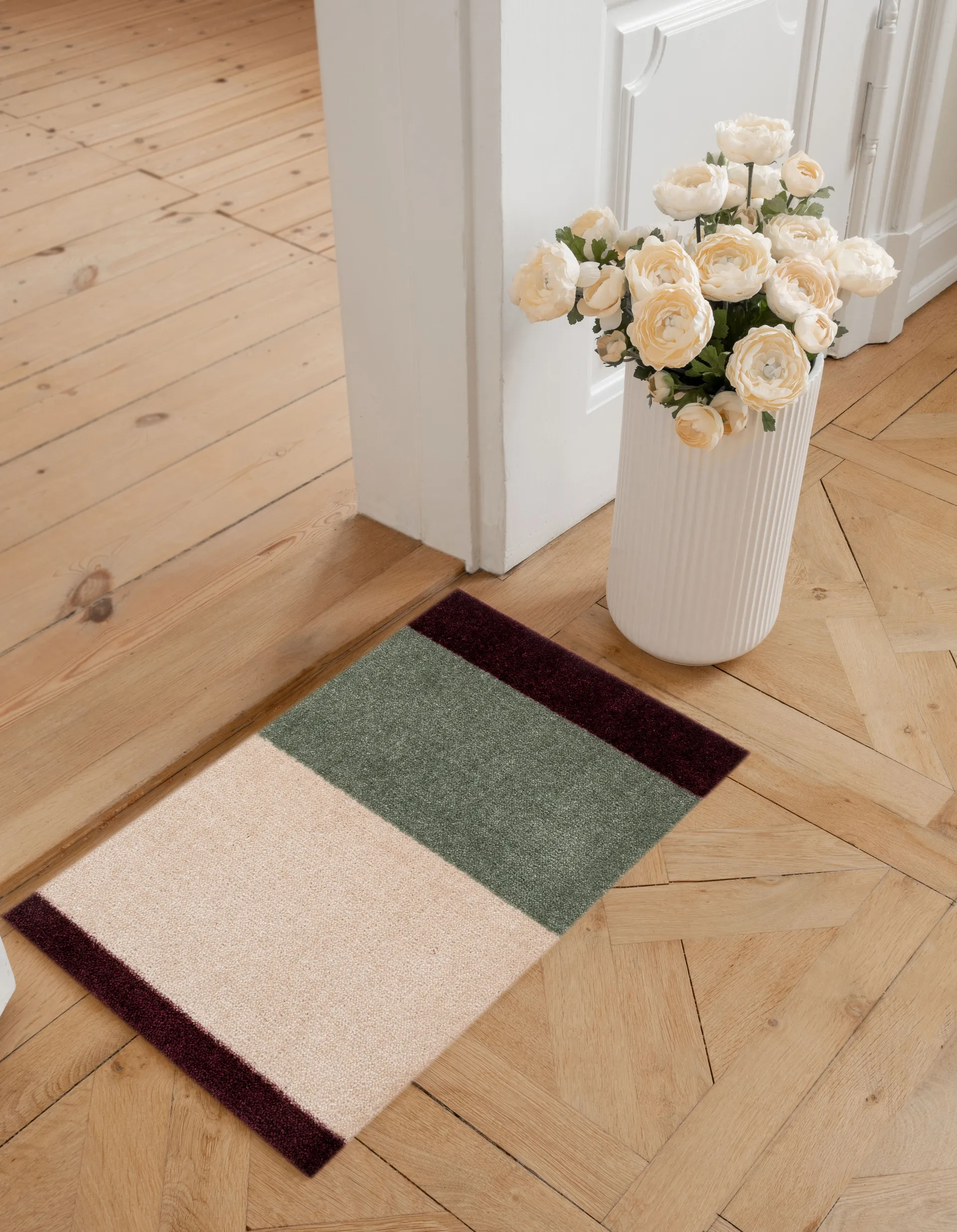 Stripes dørmåtte horisontal, Green-ivory-bordeaux, 40x60 cm tica copenhagen