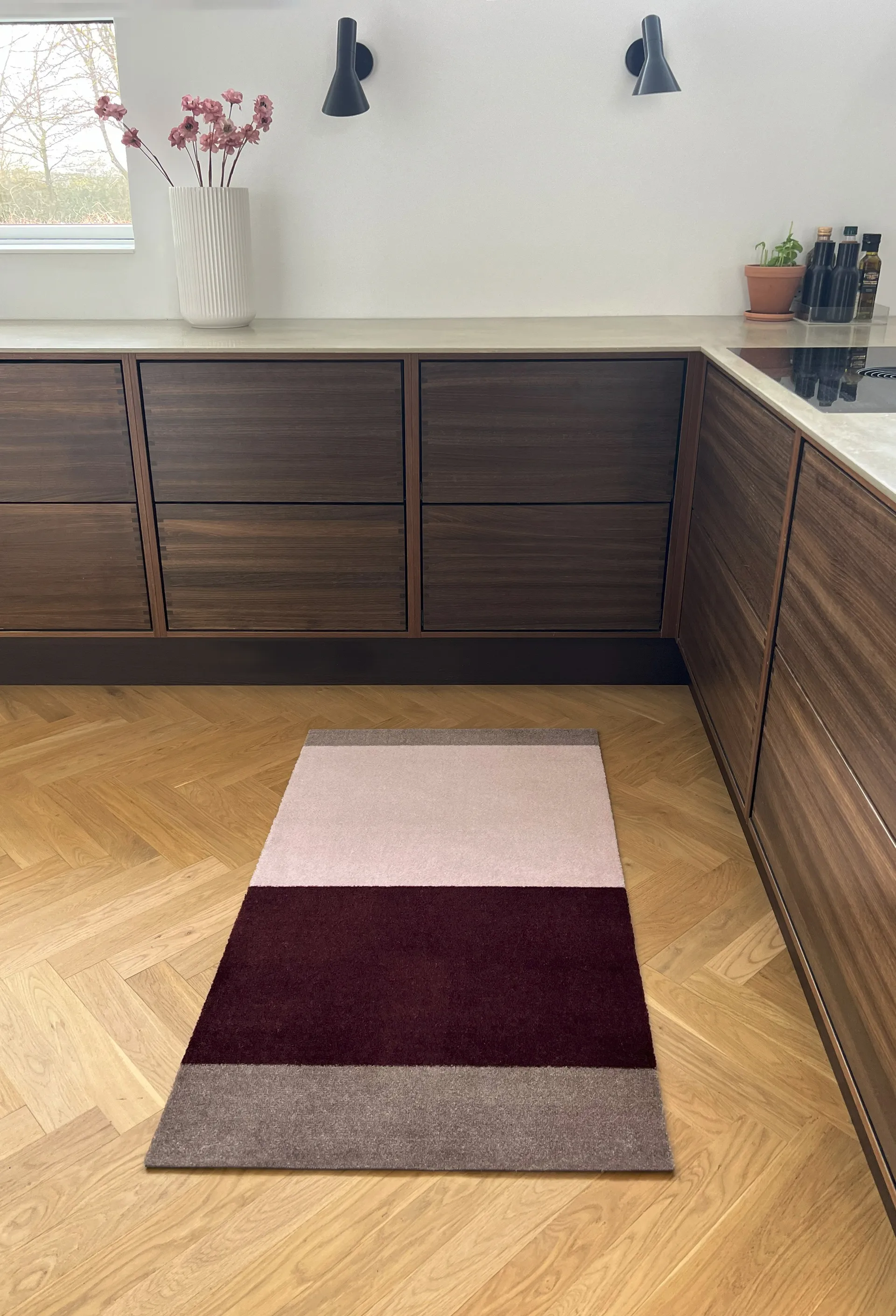 Stripes entrétæppe/løber horisontal, Bordeaux-rose-sand, 67x120 cm tica copenhagen