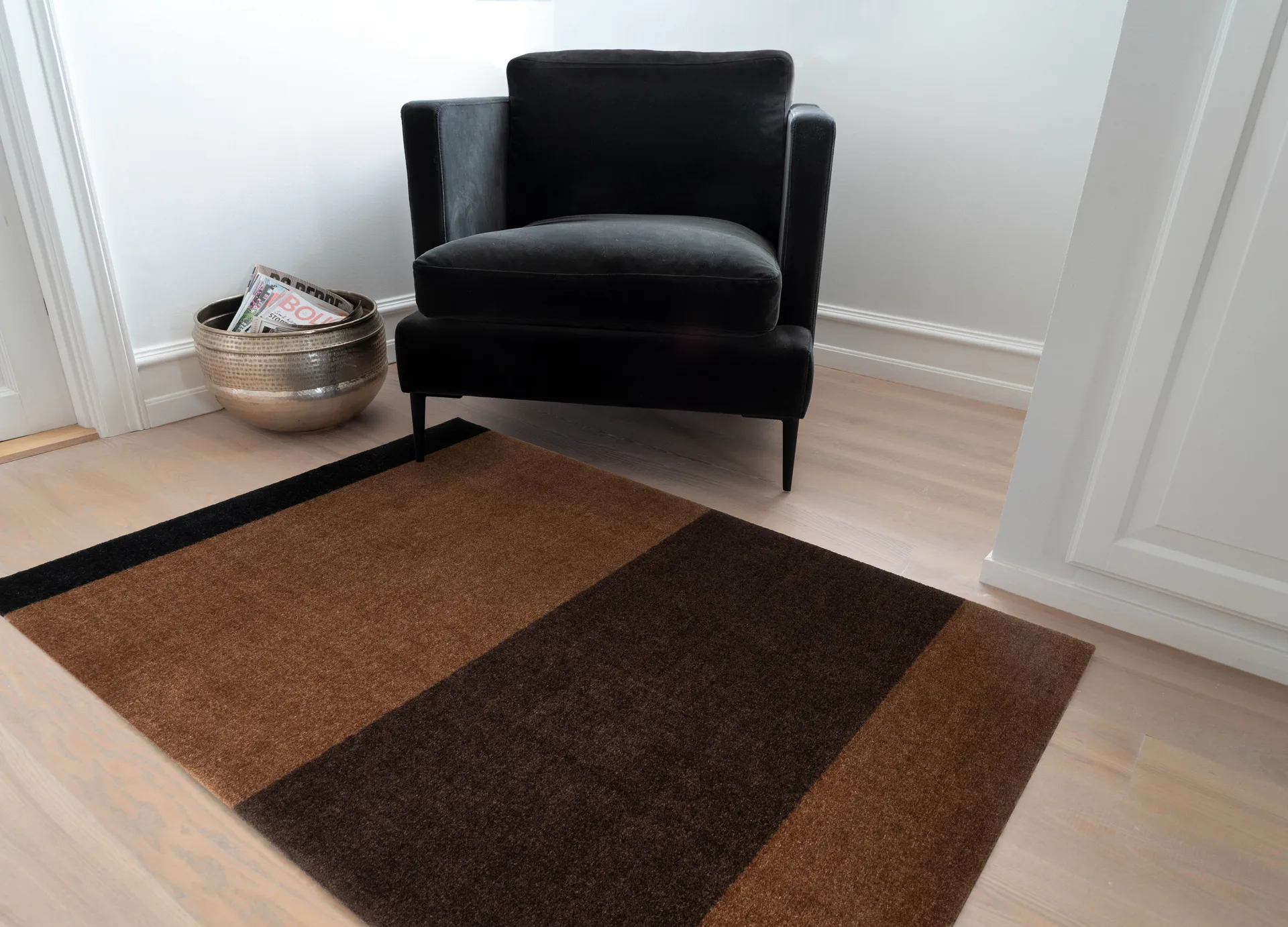 Stripes entrétæppe/løber horisontal, Cognac-dark brown-black, 90x130 cm tica copenhagen