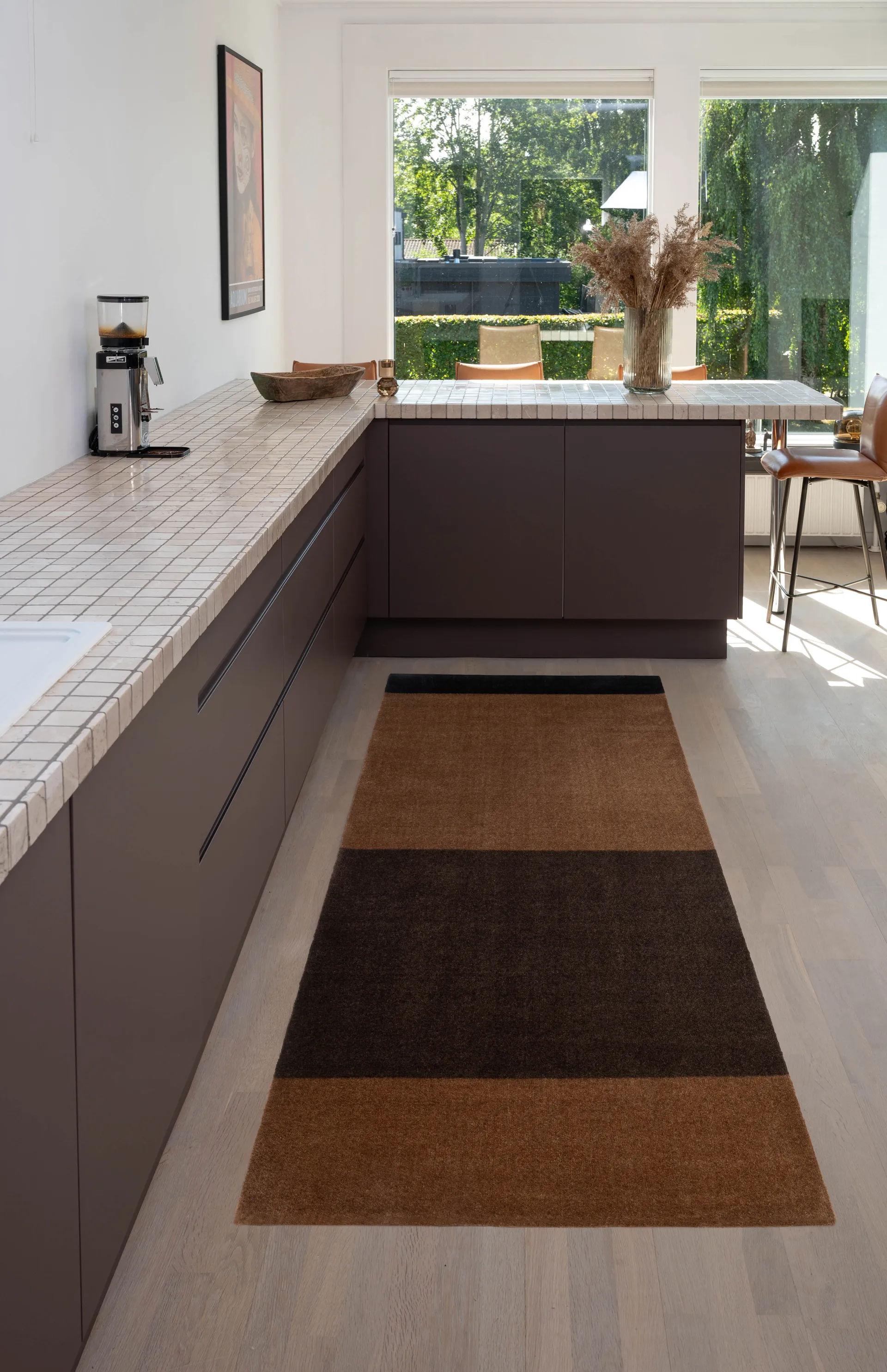 Stripes entrétæppe/løber horisontal, Cognac-dark brown-black, 90x200 cm tica copenhagen
