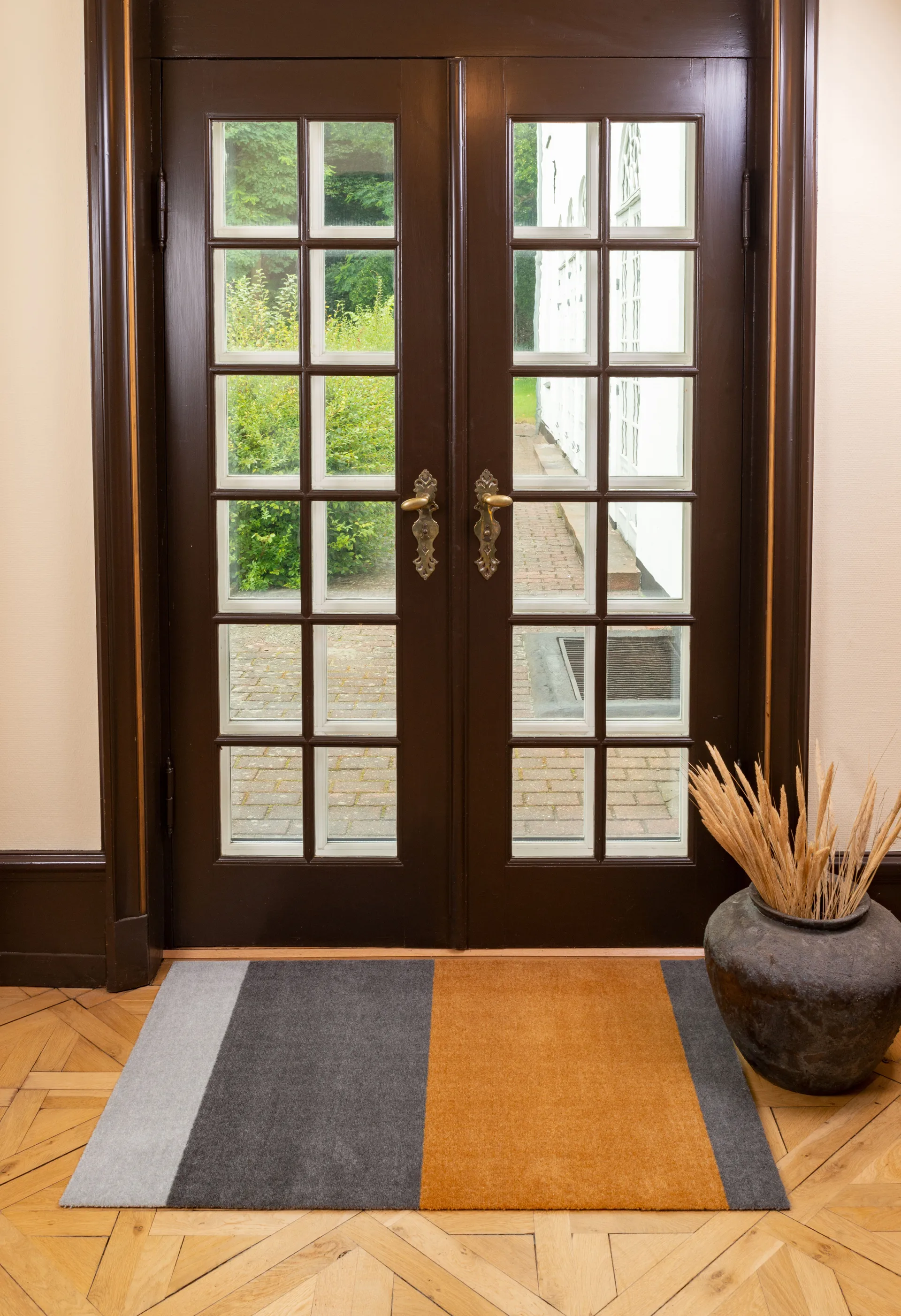 Stripes entrétæppe/løber horisontal, Grey/grey/dijon, 90x130 cm tica copenhagen