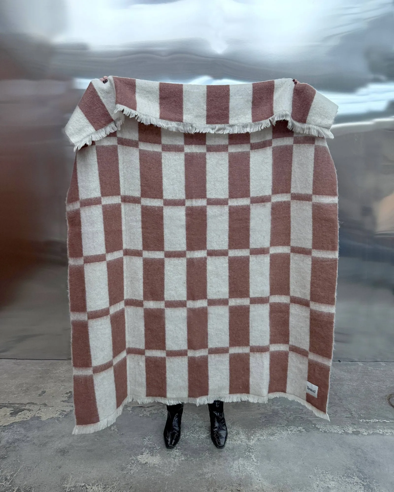 Hallin mohairplaid, Off white-rust, 130x170 cm Tinted
