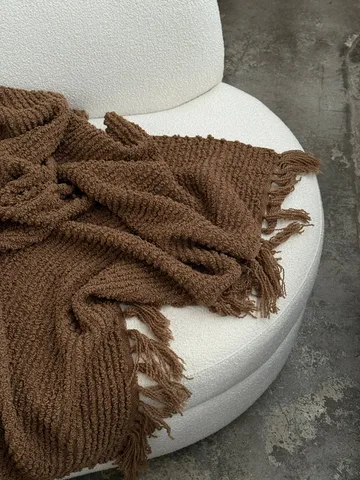 Janzen boucléplaid - Solid natural brown, 130x170 cm - Tinted