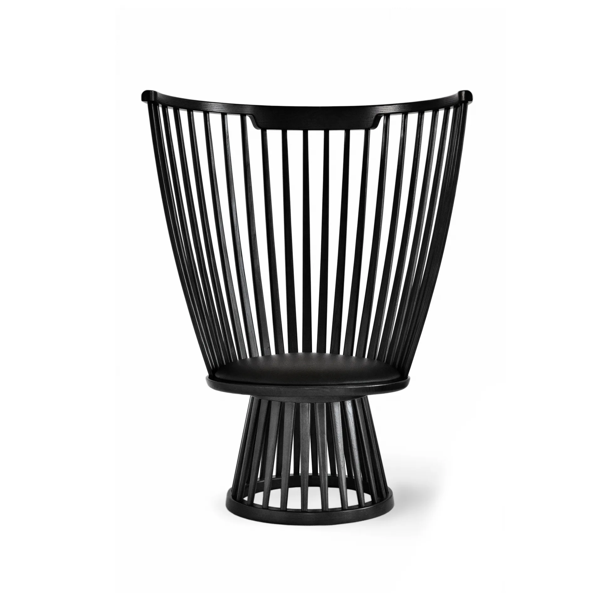 Fan loungestol polstret sæde, Black ash-black leather Tom Dixon