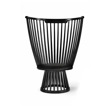 Fan loungestol polstret sæde - Black ash-black leather - Tom Dixon
