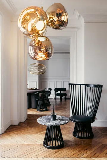 Fan loungestol polstret sæde - Black ash-black leather - Tom Dixon