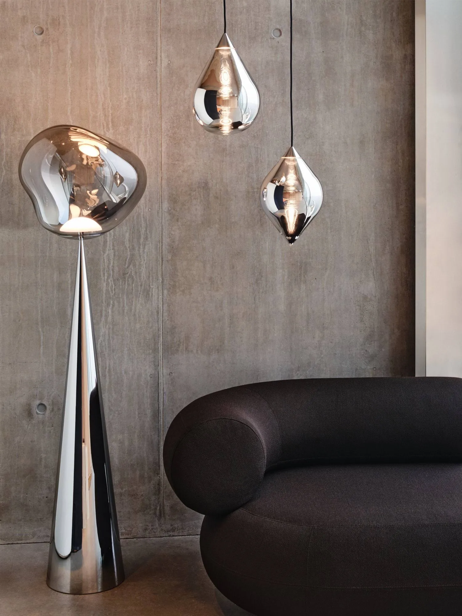Melt Cone fat gulvlampe LED 174,5 cm, Nikkel-sølvfarvet Tom Dixon
