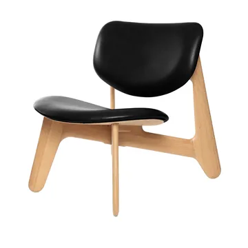Slab loungestol polstret sæde - Natural oak-black leather - Tom Dixon