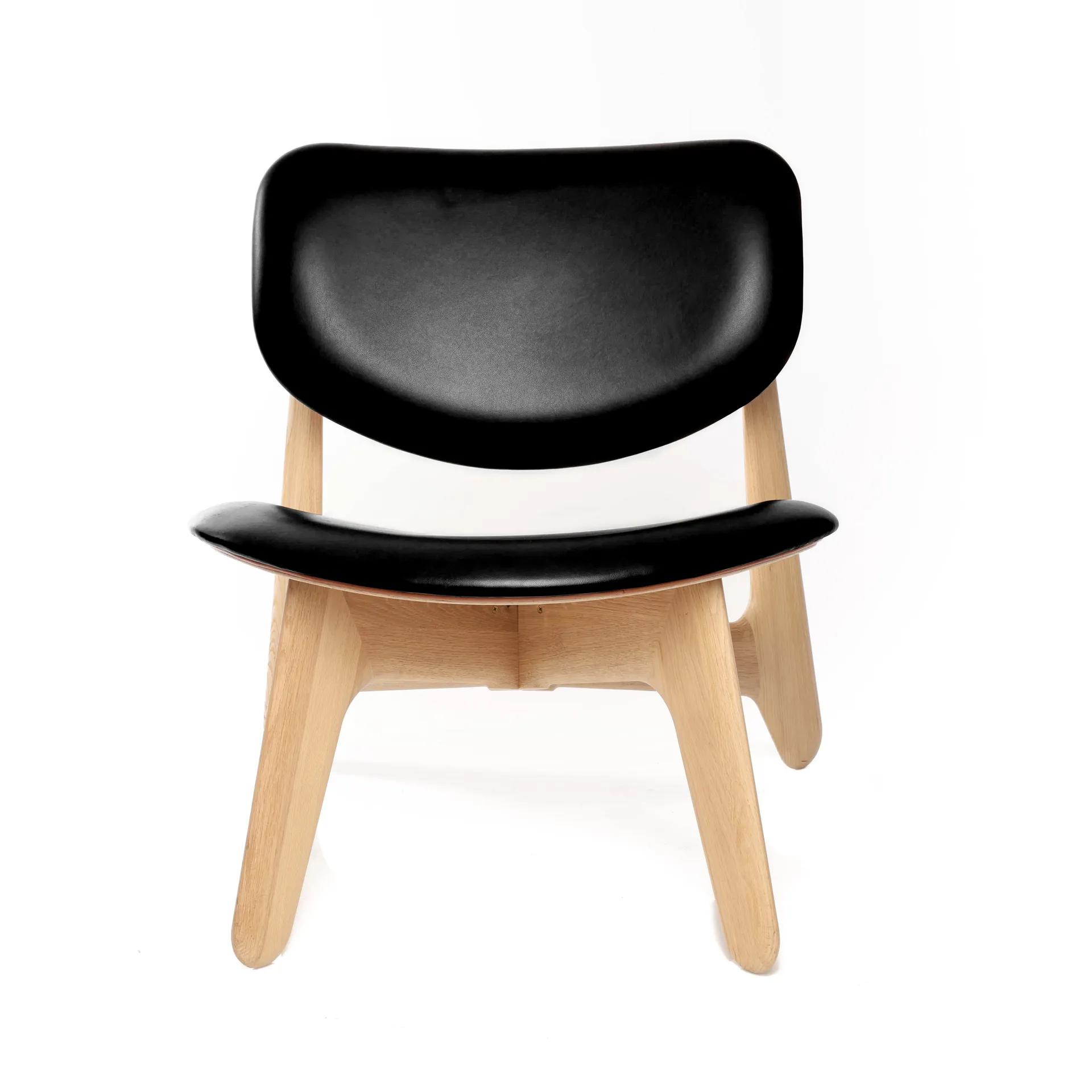 Slab loungestol polstret sæde, Natural oak-black leather Tom Dixon