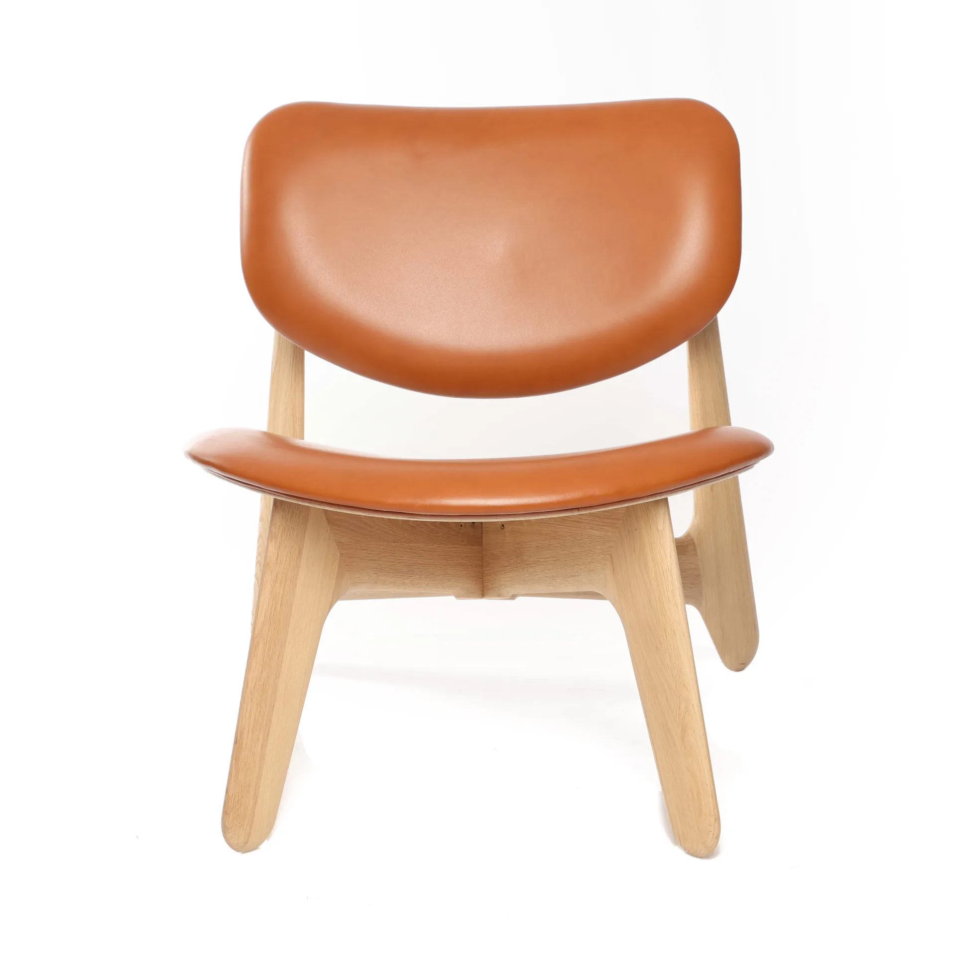 Slab loungestol polstret sæde, Natural oak-cognac leather Tom Dixon