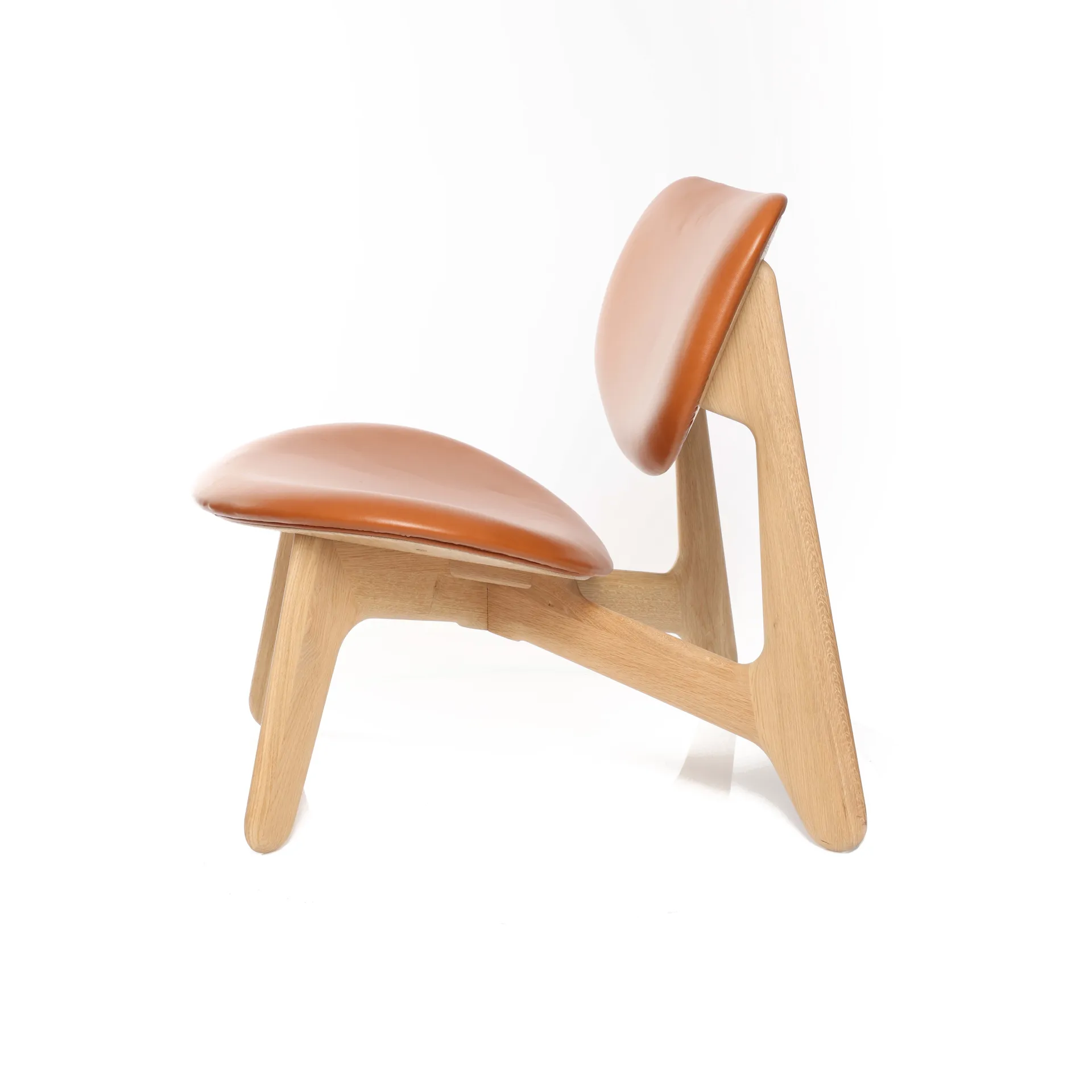 Slab loungestol polstret sæde, Natural oak-cognac leather Tom Dixon