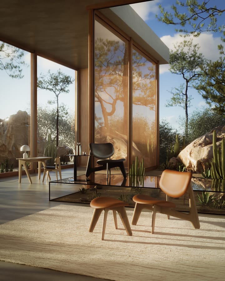 Slab loungestol polstret sæde, Natural oak-cognac leather Tom Dixon