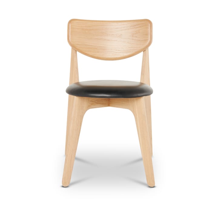 Slab spisebordsstol polstret sæde, Natural oak-black leather Tom Dixon