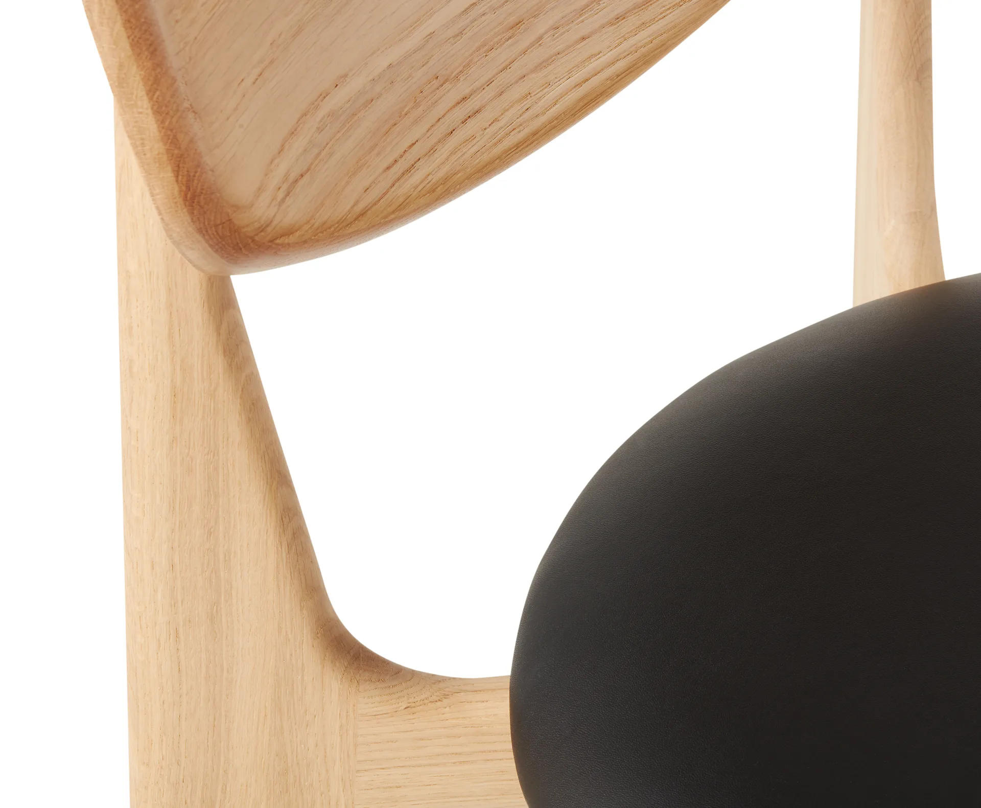 Slab spisebordsstol polstret sæde, Natural oak-black leather Tom Dixon