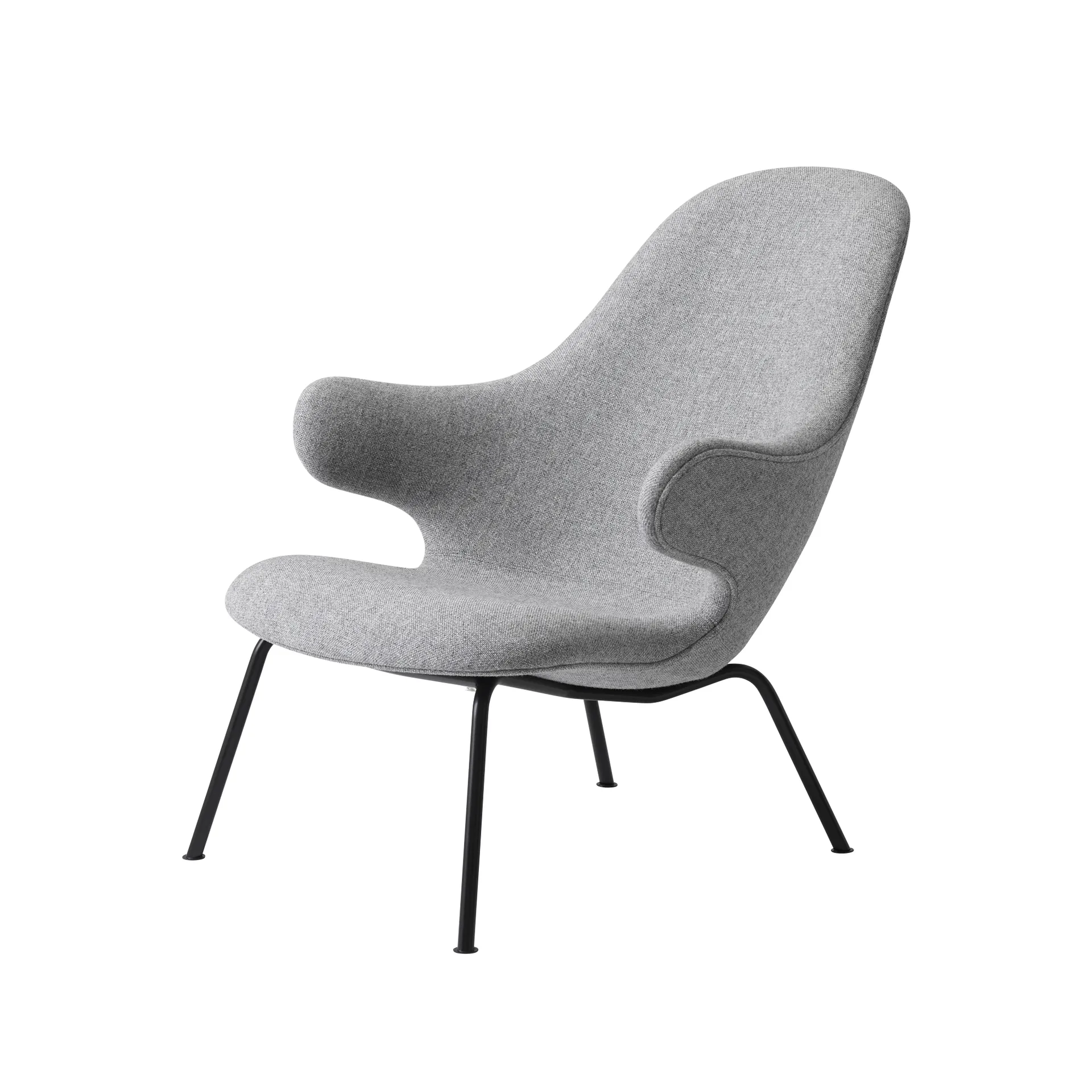 Catch JH14 loungelænestol, stof Hallingdal 110 grey, sortlakeret stålunderstel &Tradition