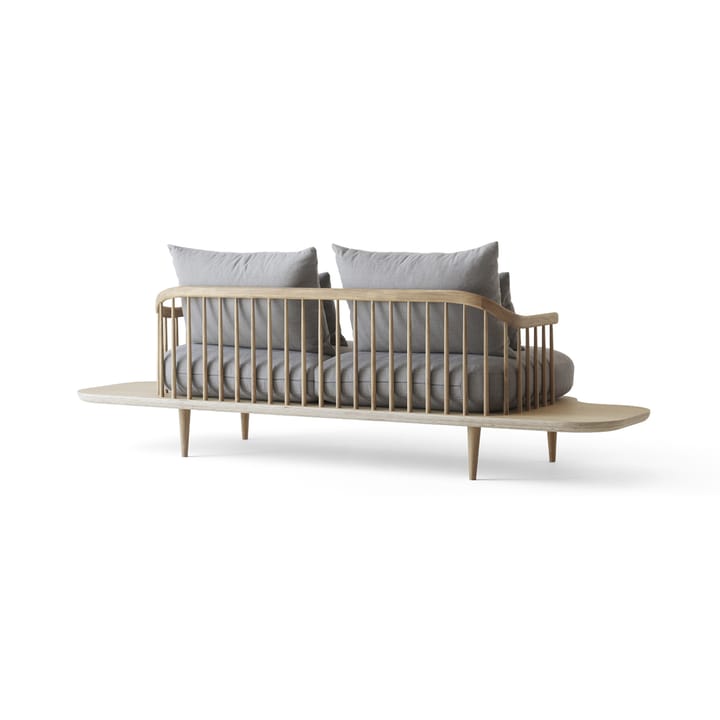 Fly SC3 sofa, stof Hot Madison 094 lysegrå, hvidolieret egetræsstel og sidebord &Tradition