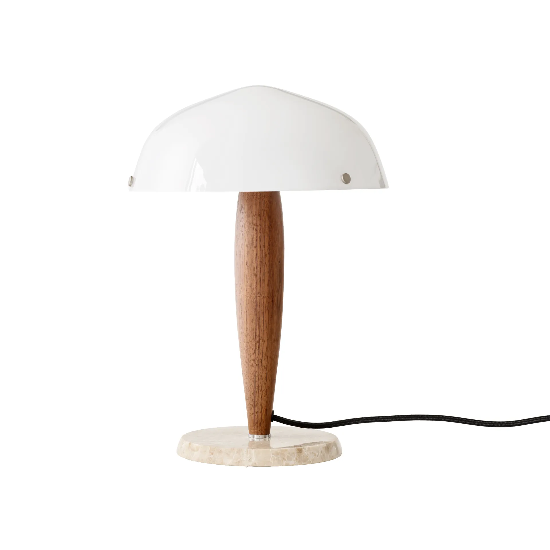 Herman SHY3 bordlampe, Walnut & Cream marble, stofledning &Tradition