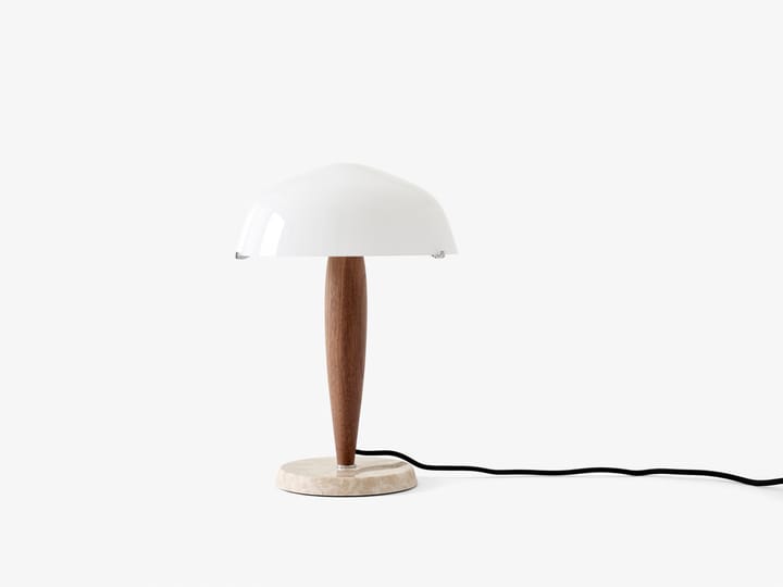 Herman SHY3 bordlampe, Walnut & Cream marble, stofledning &Tradition