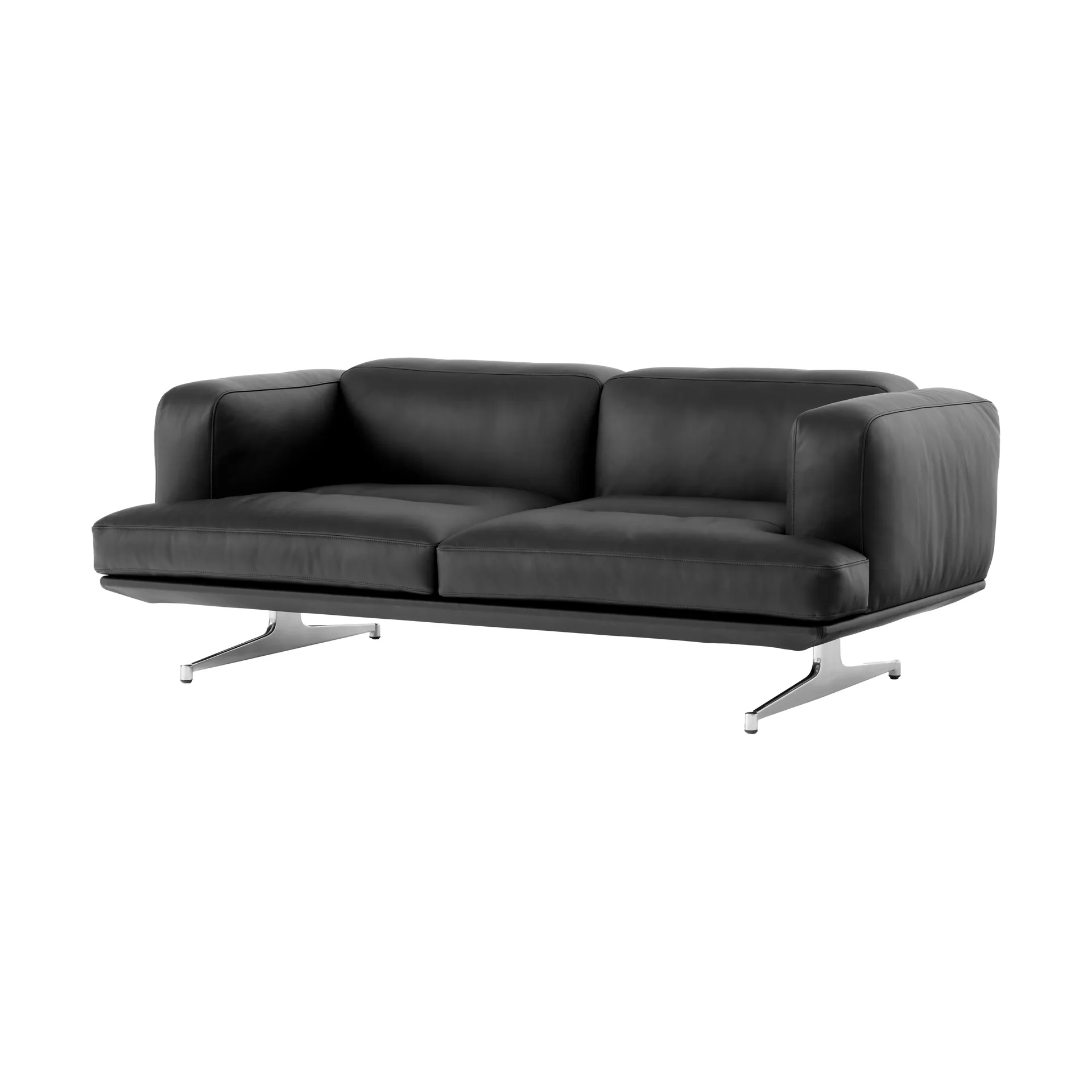 Inland AV22 2-personers sofa, Noble læder sort/Poleret aluminium &Tradition