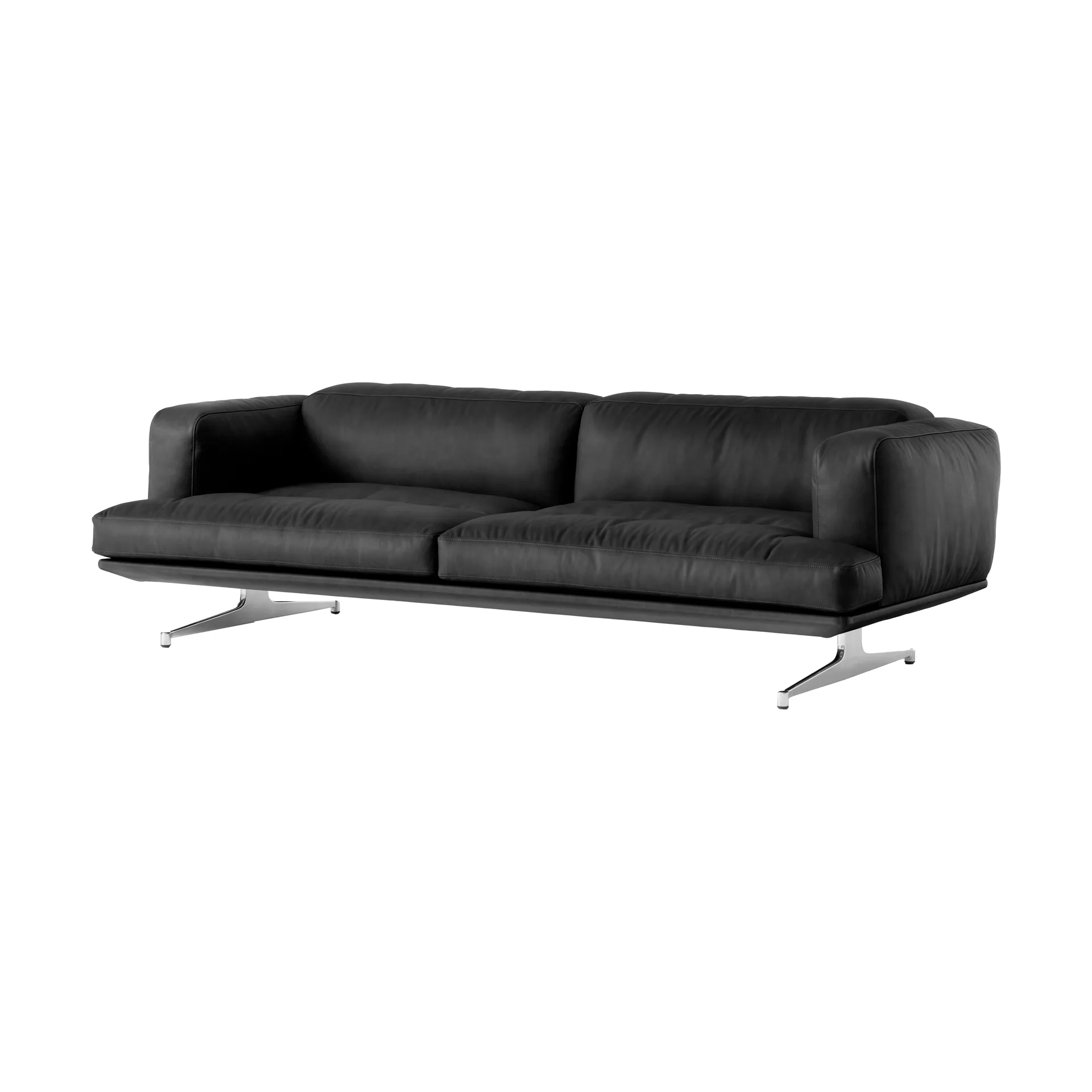 Inland AV23 3-personers sofa, Noble læder sort/Poleret aluminium &Tradition