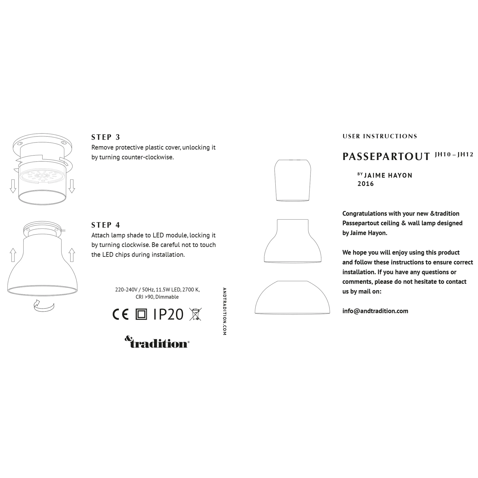 Passepartout JH12 lampe, Guld &Tradition