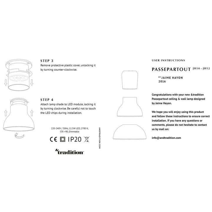 Passepartout JH12 lampe, Guld &Tradition