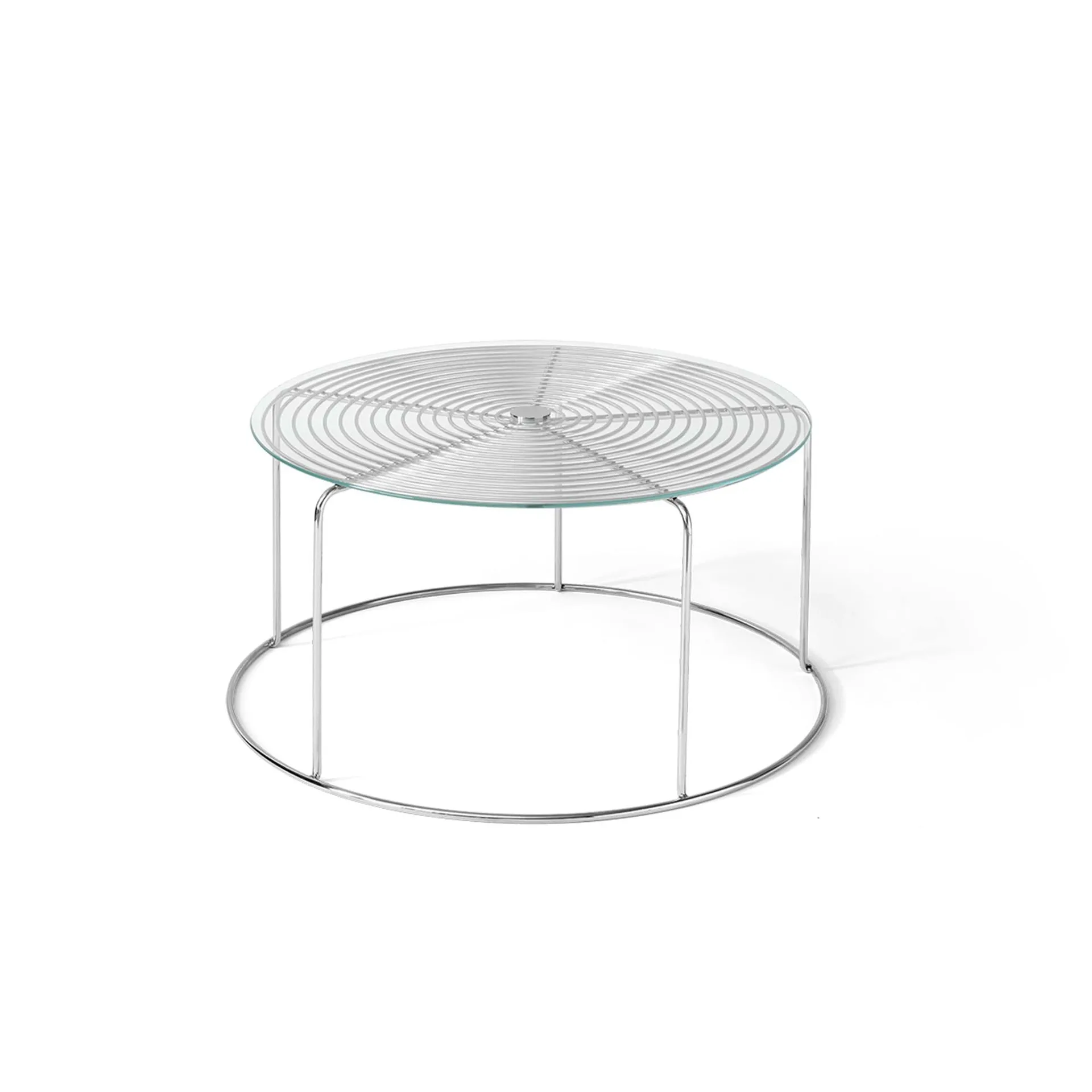 WIre VP17 sofabord, Rustfrit stål-glas, Ø74x36 cm &Tradition