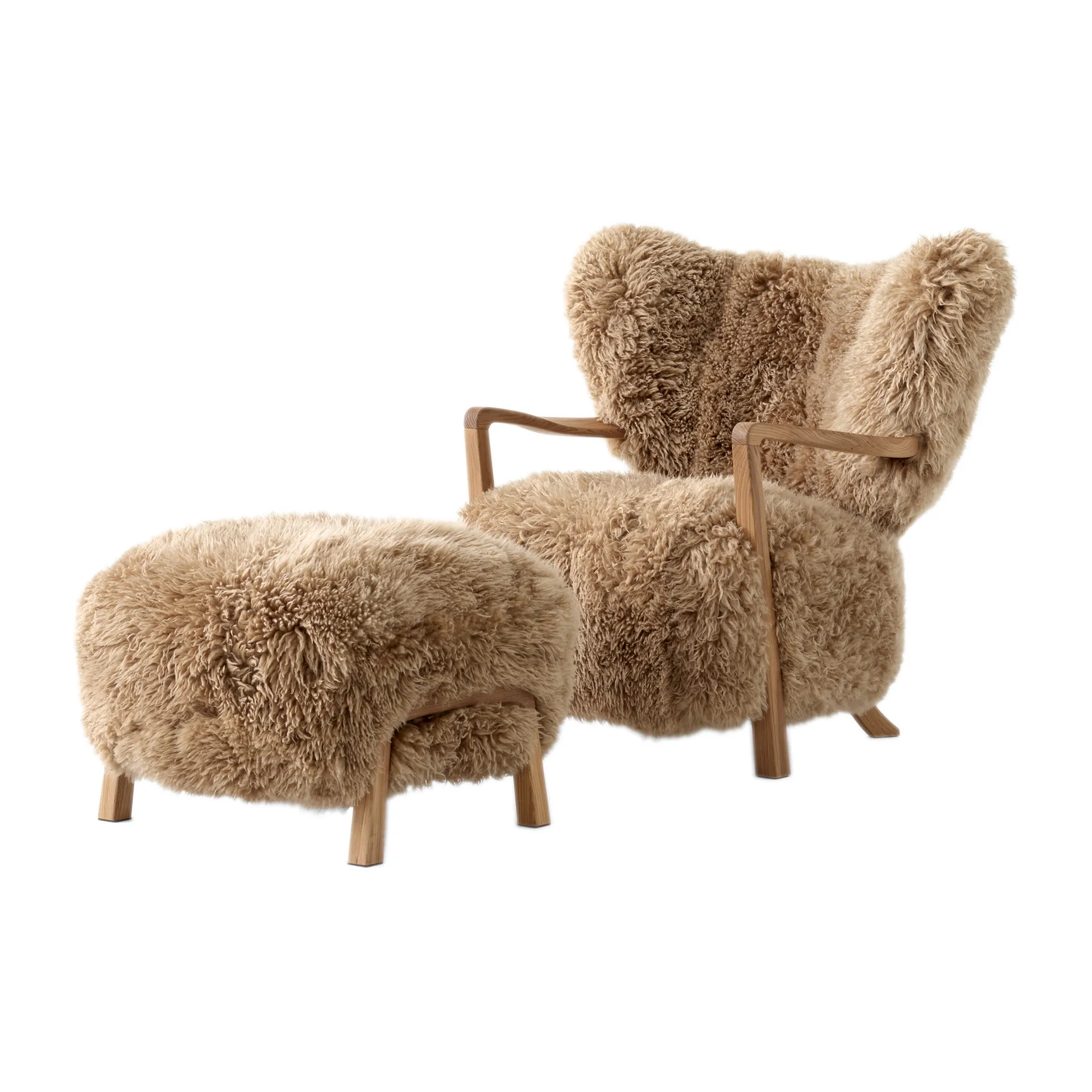 Wulff Lounge Chair ATD2 lænestol inkl. puf ATD3, Olieret eg/Sheepskin honey &Tradition