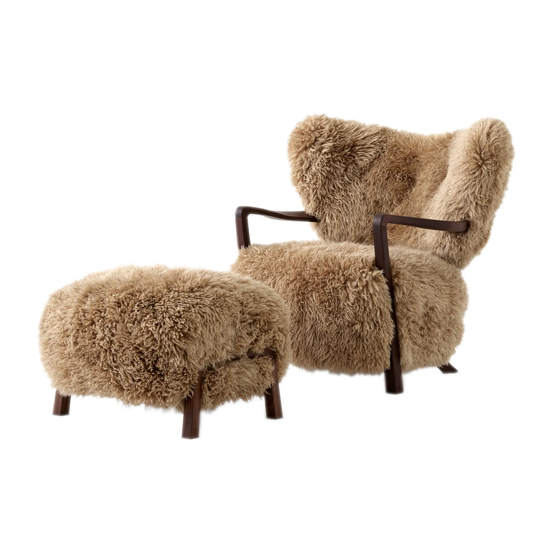 Wulff Lounge Chair ATD2 lænestol inkl. puf ATD3, Olieret valnød/Sheepskin honey &Tradition