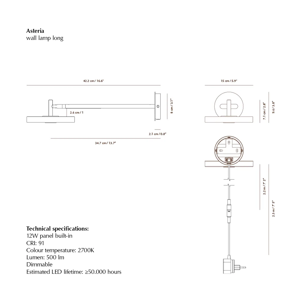 Asteria Wall væglampe, Long, Nuance olive-chrome Umage