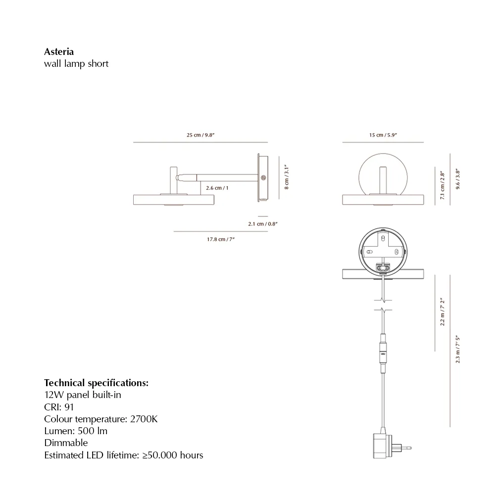 Asteria Wall væglampe, Short, Nuance mist-chrome Umage