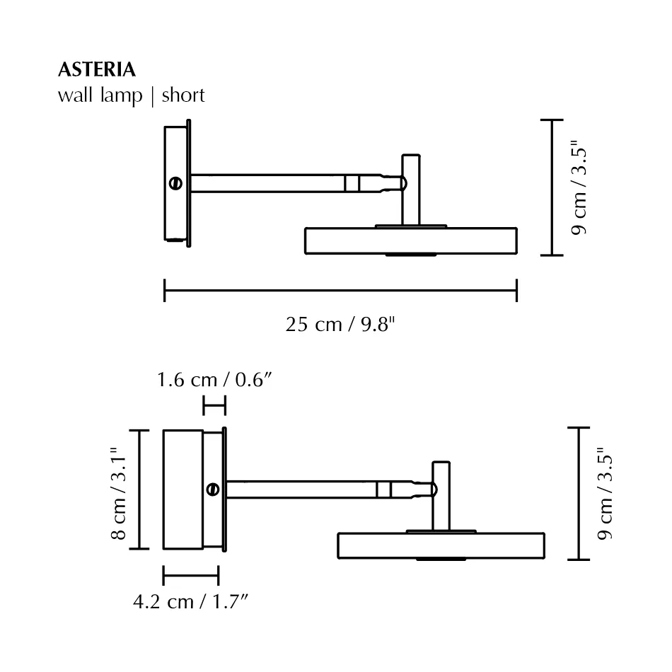 Asteria Wall væglampe, Short, Polished steel Umage
