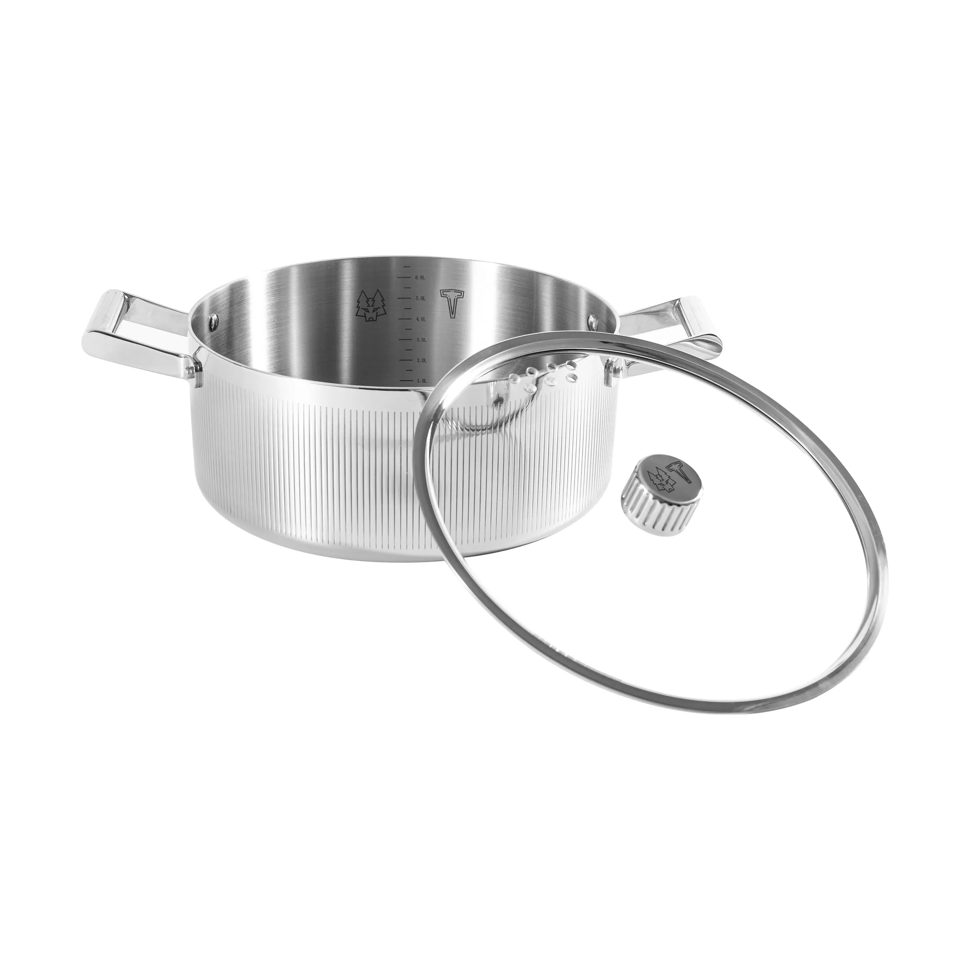 Vargen & Thor Glima gryde Rustfrit stål, glaslåg, 7 L