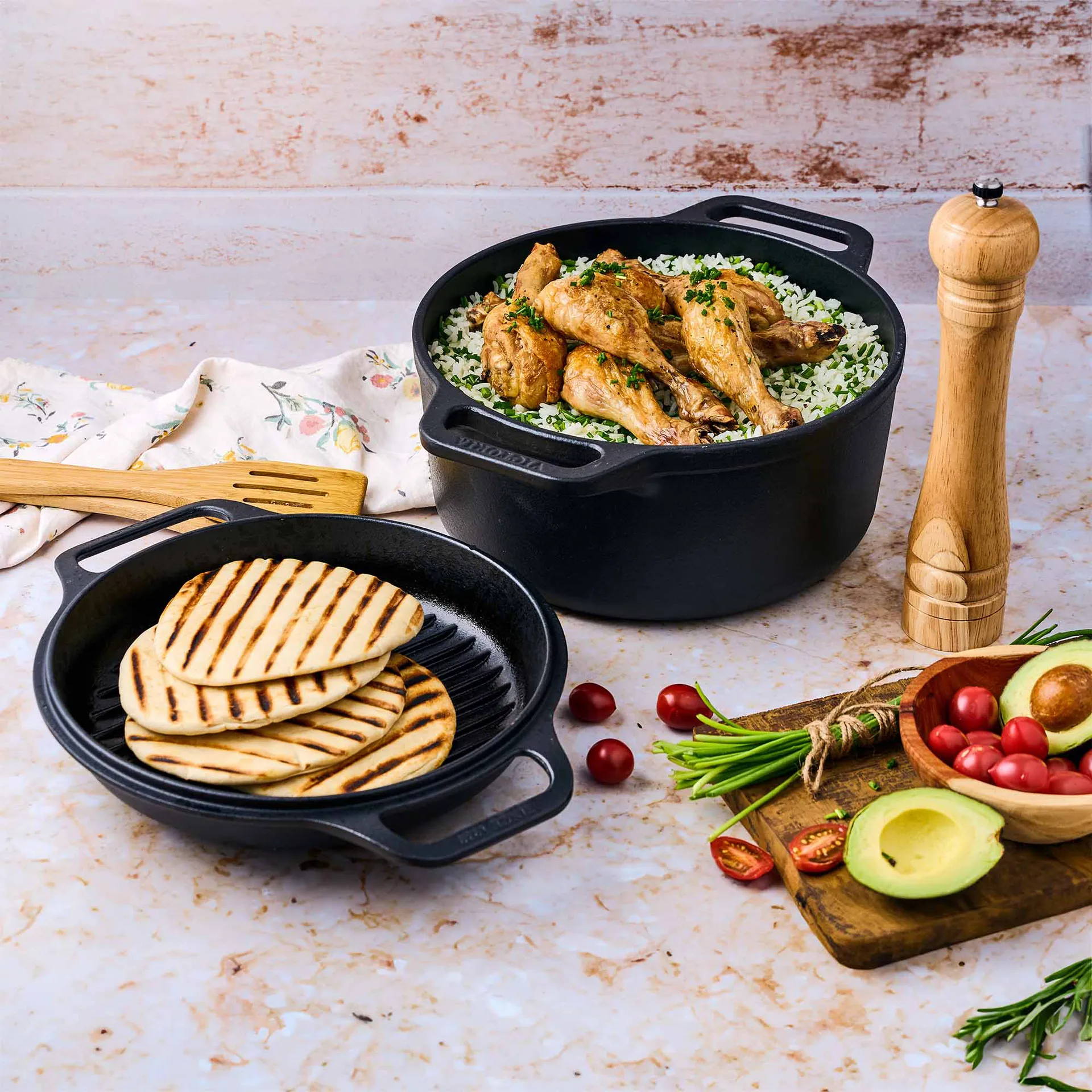 Combo Cooker støbejernsgryde-stegepandesæt 2 dele, Sort Victoria