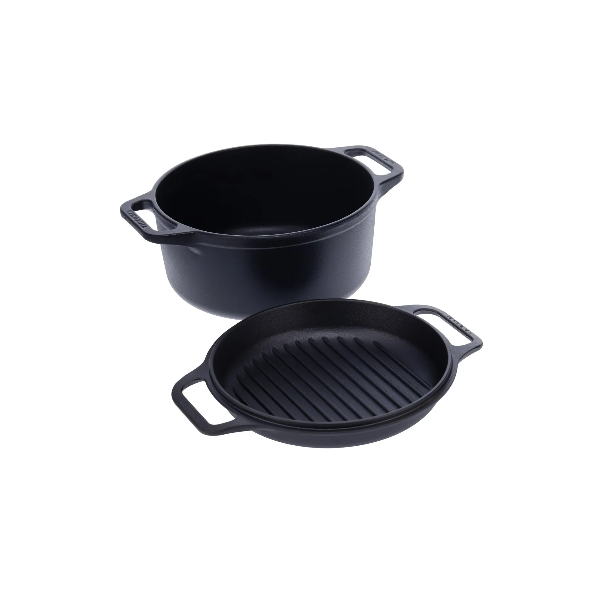 Gryde og grillpande af støbejern, for-krydret, 2 dele Victoria